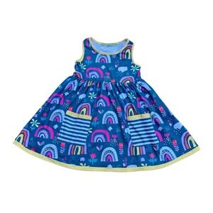 Millie Loves Lily Girls Blue Rainbow Print Sleeveless Pocket Dress Size 4